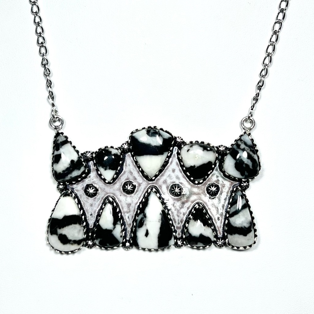 White Buffalo Turquouse Vintage Style 925 Gemstone Multi Stone Necklace